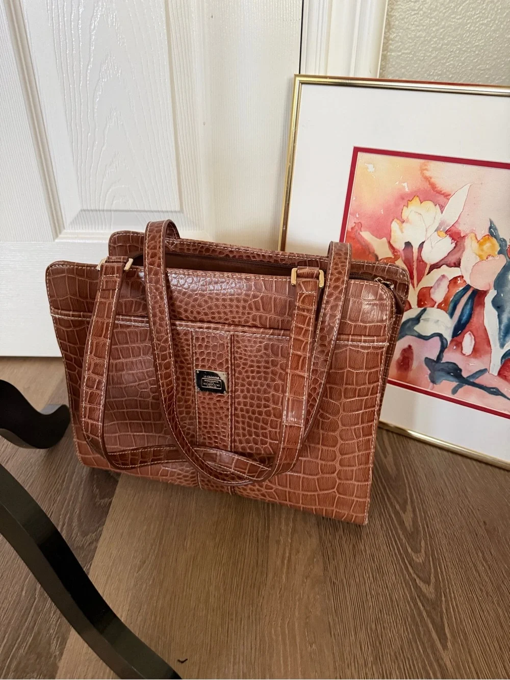 Vintage Liz Claiborne Brown Croc-Embossed Tote Bag